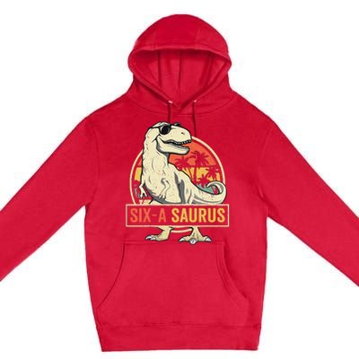 Kids 6 Year Old Dinosaur Birthday 6th T Rex Dino Six Saurus Premium Pullover Hoodie