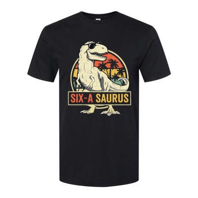 Kids 6 Year Old Dinosaur Birthday 6th T Rex Dino Six Saurus Softstyle CVC T-Shirt