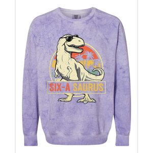 Kids 6 Year Old Dinosaur Birthday 6th T Rex Dino Six Saurus Colorblast Crewneck Sweatshirt