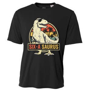 Kids 6 Year Old Dinosaur Birthday 6th T Rex Dino Six Saurus Cooling Performance Crew T-Shirt