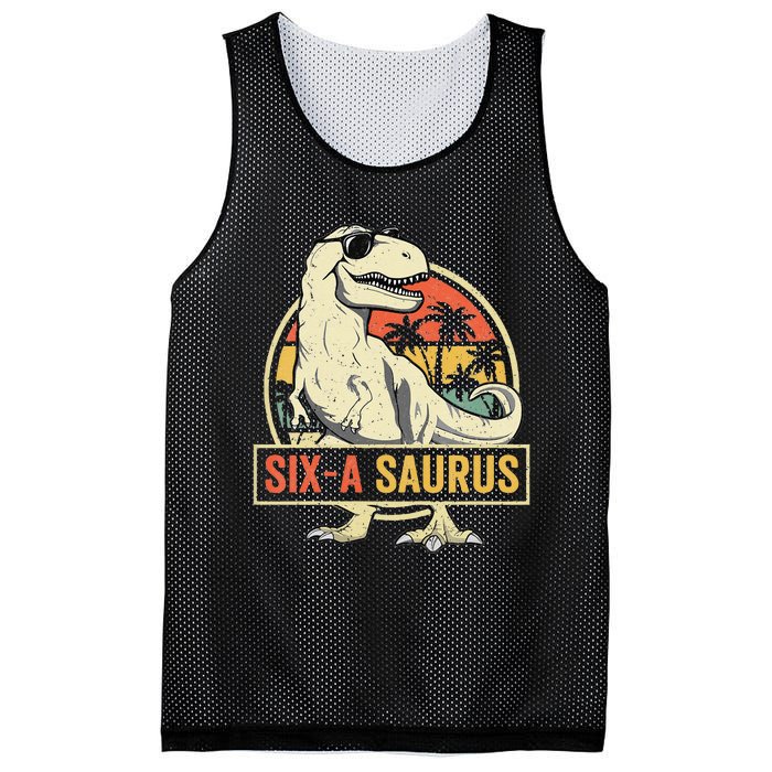 Kids 6 Year Old Dinosaur Birthday 6th T Rex Dino Six Saurus Mesh Reversible Basketball Jersey Tank