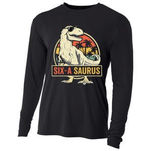 Kids 6 Year Old Dinosaur Birthday 6th T Rex Dino Six Saurus Cooling Performance Long Sleeve Crew