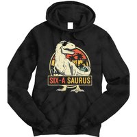 Kids 6 Year Old Dinosaur Birthday 6th T Rex Dino Six Saurus Tie Dye Hoodie