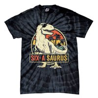 Kids 6 Year Old Dinosaur Birthday 6th T Rex Dino Six Saurus Tie-Dye T-Shirt