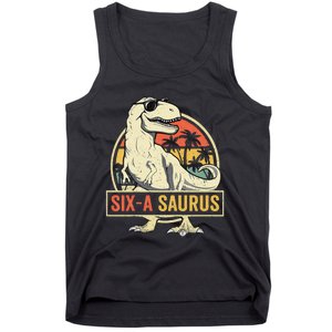 Kids 6 Year Old Dinosaur Birthday 6th T Rex Dino Six Saurus Tank Top