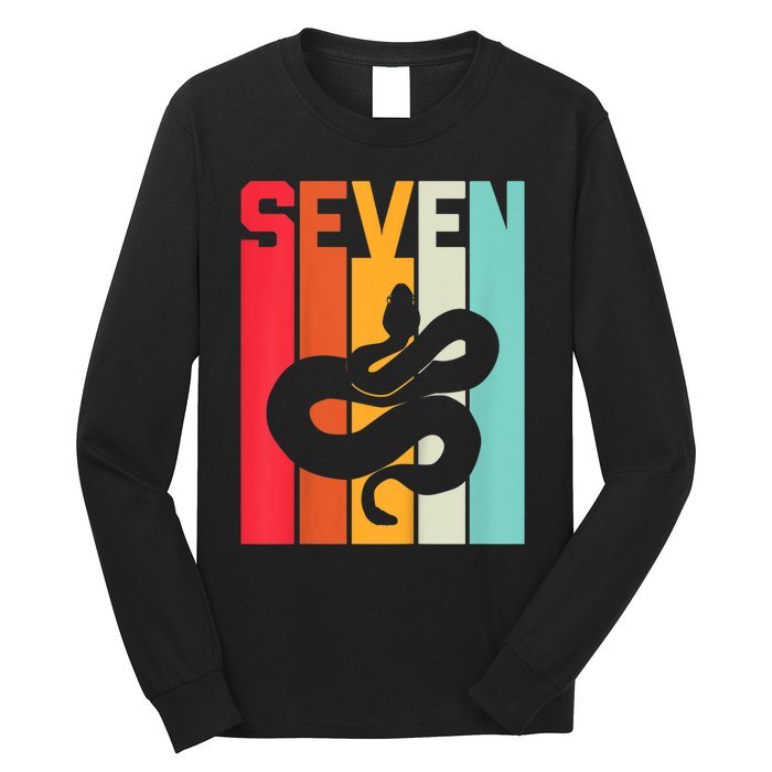 Kids 7th Birthday Vintage Snake Lover Pet Reptile 7 Years Old Long Sleeve Shirt