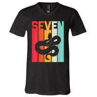 Kids 7th Birthday Vintage Snake Lover Pet Reptile 7 Years Old V-Neck T-Shirt