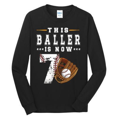 Kids 7th Birthday Baseball Boy Seven Year Old Baseball Player Tall Long Sleeve T-Shirt