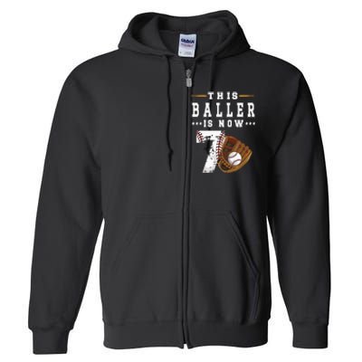 Kids 7th Birthday Baseball Boy Seven Year Old Baseball Player Full Zip Hoodie