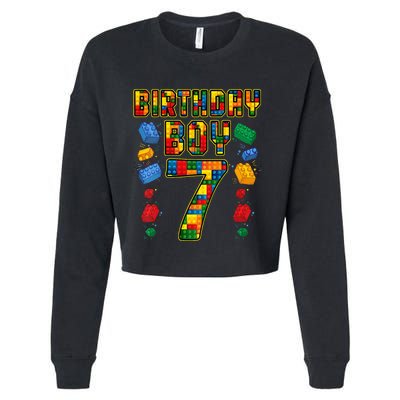 Kids 7th Birthday Master Builder 7 Years Old Block Building Cropped Pullover Crew