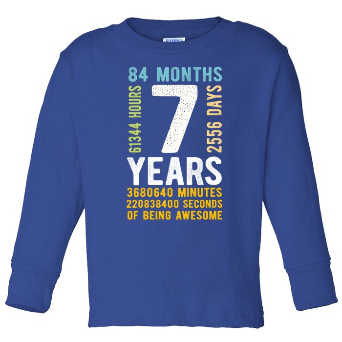 7th Birthday Gift 7 Years Old Vintage Retro 84 Months Toddler Long Sleeve Shirt