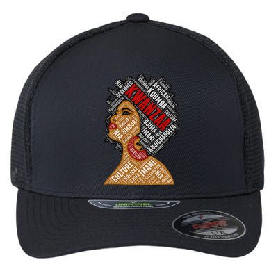 Kwanzaa 7 Principles Afro Black Woman Flexfit Unipanel Trucker Cap