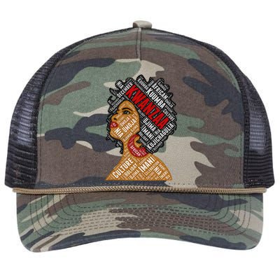 Kwanzaa 7 Principles Afro Black Woman Retro Rope Trucker Hat Cap