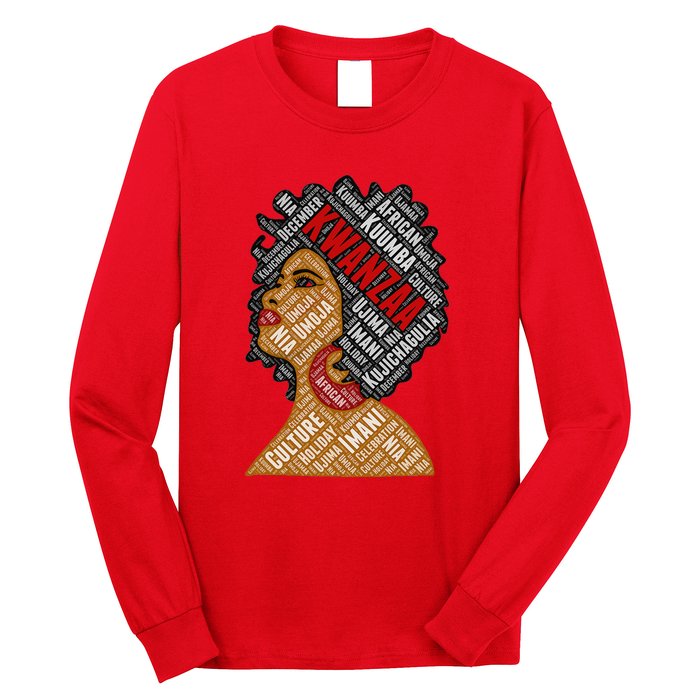 Kwanzaa 7 Principles Afro Black Woman Long Sleeve Shirt