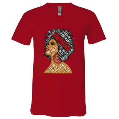 Kwanzaa 7 Principles Afro Black Woman V-Neck T-Shirt