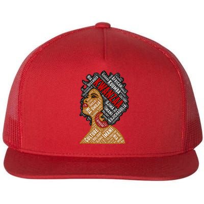 Kwanzaa 7 Principles Afro Black Woman Flat Bill Trucker Hat