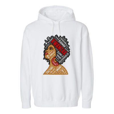 Kwanzaa 7 Principles Afro Black Woman Garment-Dyed Fleece Hoodie