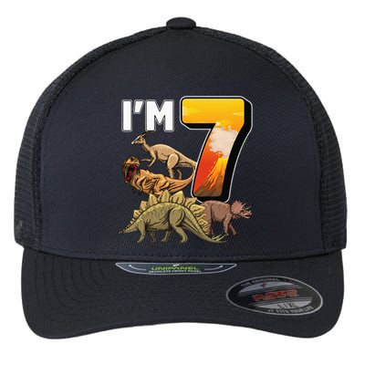 Kids 7 Year Old Dinosaurs Birthday 7th Party Paleontologist Flexfit Unipanel Trucker Cap