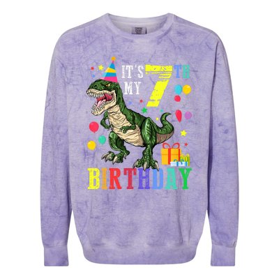 Kid 7 Year Old 7th Birthday Boy T Rex Dinosaur Gift Colorblast Crewneck Sweatshirt