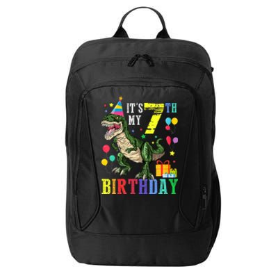 Kid 7 Year Old 7th Birthday Boy T Rex Dinosaur Gift City Backpack