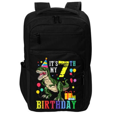 Kid 7 Year Old 7th Birthday Boy T Rex Dinosaur Gift Impact Tech Backpack