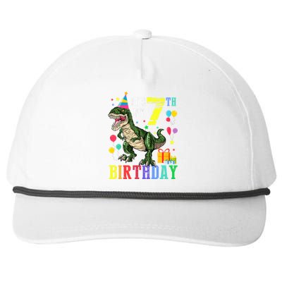 Kid 7 Year Old 7th Birthday Boy T Rex Dinosaur Gift Snapback Five-Panel Rope Hat