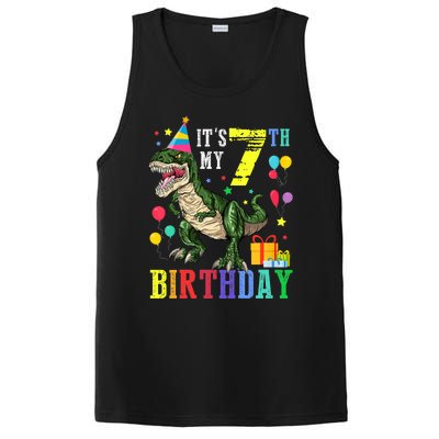 Kid 7 Year Old 7th Birthday Boy T Rex Dinosaur Gift PosiCharge Competitor Tank