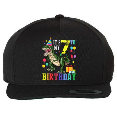 Kid 7 Year Old 7th Birthday Boy T Rex Dinosaur Gift Wool Snapback Cap