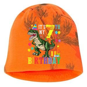 Kid 7 Year Old 7th Birthday Boy T Rex Dinosaur Gift Kati - Camo Knit Beanie