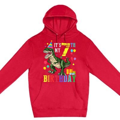 Kid 7 Year Old 7th Birthday Boy T Rex Dinosaur Gift Premium Pullover Hoodie