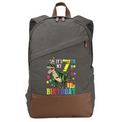 Kid 7 Year Old 7th Birthday Boy T Rex Dinosaur Gift Cotton Canvas Backpack