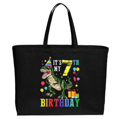 Kid 7 Year Old 7th Birthday Boy T Rex Dinosaur Gift Cotton Canvas Jumbo Tote