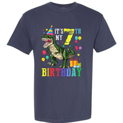 Kid 7 Year Old 7th Birthday Boy T Rex Dinosaur Gift Garment-Dyed Heavyweight T-Shirt