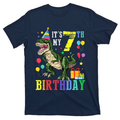 Kid 7 Year Old 7th Birthday Boy T Rex Dinosaur Gift T-Shirt