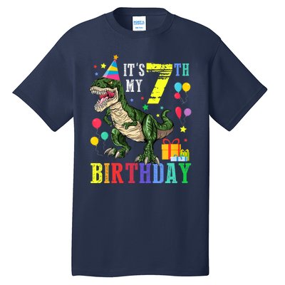 Kid 7 Year Old 7th Birthday Boy T Rex Dinosaur Gift Tall T-Shirt