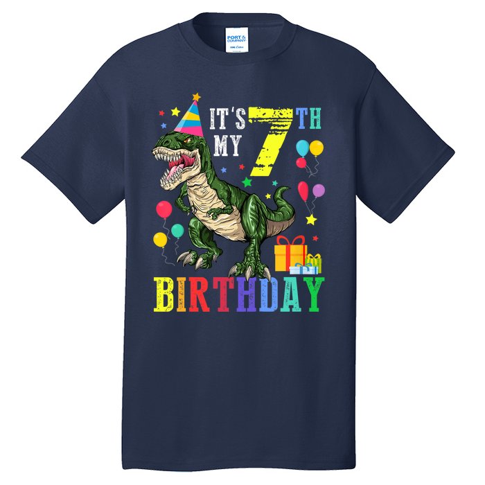 Kid 7 Year Old 7th Birthday Boy T Rex Dinosaur Gift Tall T-Shirt