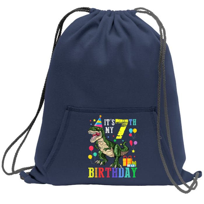 Kid 7 Year Old 7th Birthday Boy T Rex Dinosaur Gift Sweatshirt Cinch Pack Bag