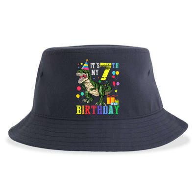 Kid 7 Year Old 7th Birthday Boy T Rex Dinosaur Gift Sustainable Bucket Hat