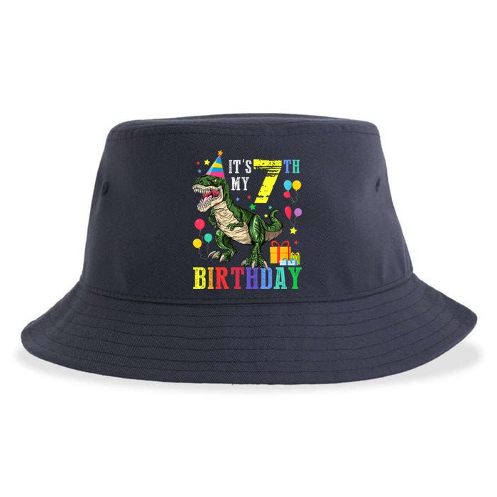 Kid 7 Year Old 7th Birthday Boy T Rex Dinosaur Gift Sustainable Bucket Hat