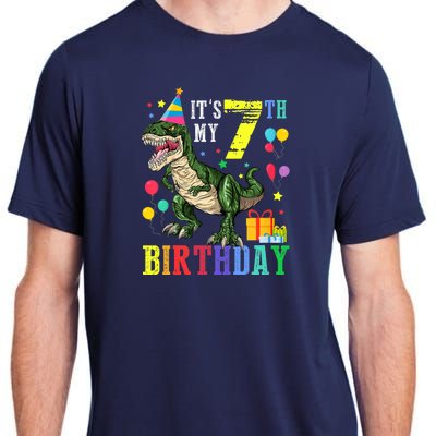 Kid 7 Year Old 7th Birthday Boy T Rex Dinosaur Gift Adult ChromaSoft Performance T-Shirt