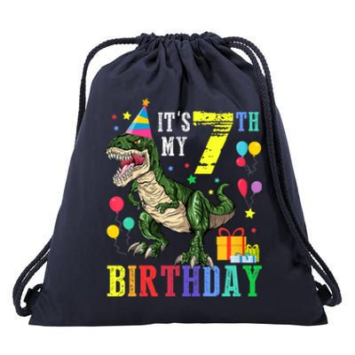 Kid 7 Year Old 7th Birthday Boy T Rex Dinosaur Gift Drawstring Bag