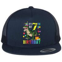 Kid 7 Year Old 7th Birthday Boy T Rex Dinosaur Gift Flat Bill Trucker Hat