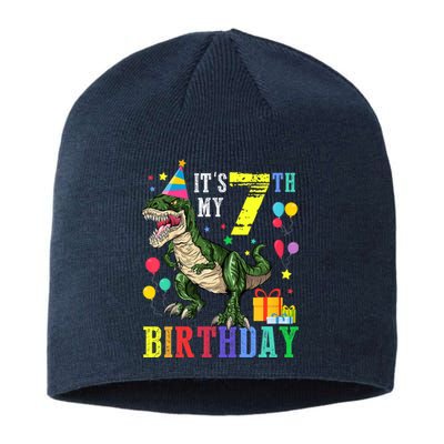 Kid 7 Year Old 7th Birthday Boy T Rex Dinosaur Gift Sustainable Beanie