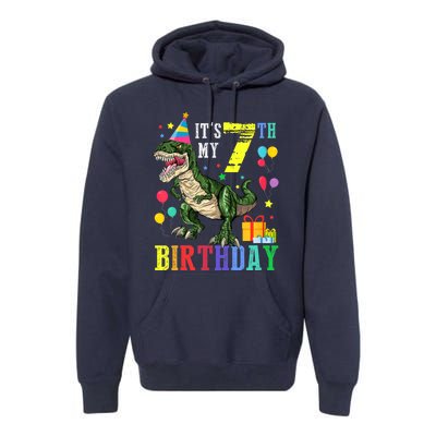 Kid 7 Year Old 7th Birthday Boy T Rex Dinosaur Gift Premium Hoodie