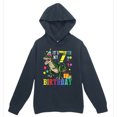 Kid 7 Year Old 7th Birthday Boy T Rex Dinosaur Gift Urban Pullover Hoodie