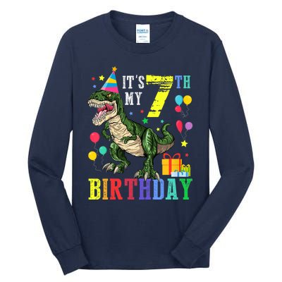 Kid 7 Year Old 7th Birthday Boy T Rex Dinosaur Gift Tall Long Sleeve T-Shirt