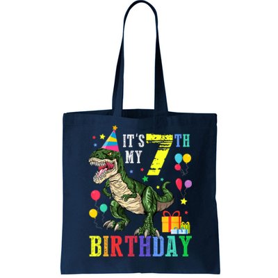 Kid 7 Year Old 7th Birthday Boy T Rex Dinosaur Gift Tote Bag