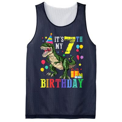 Kid 7 Year Old 7th Birthday Boy T Rex Dinosaur Gift Mesh Reversible Basketball Jersey Tank