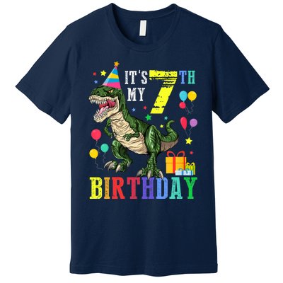 Kid 7 Year Old 7th Birthday Boy T Rex Dinosaur Gift Premium T-Shirt