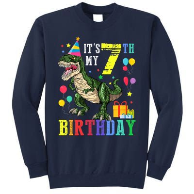 Kid 7 Year Old 7th Birthday Boy T Rex Dinosaur Gift Tall Sweatshirt